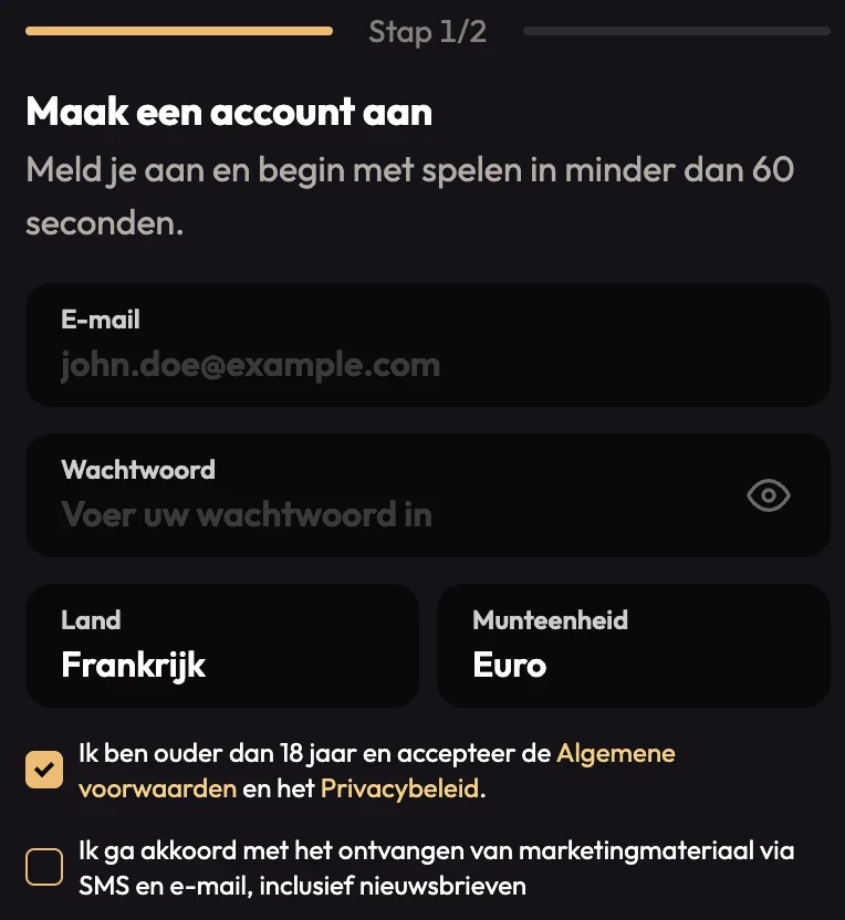Registreren MadCasino
