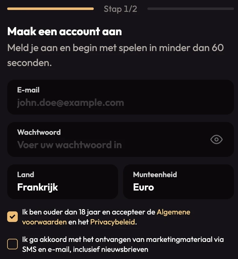Registreren MadCasino